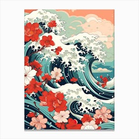 Great Wave With Jasmine Flower Drawing In The Style Of Ukiyo E 1 Canvas Print