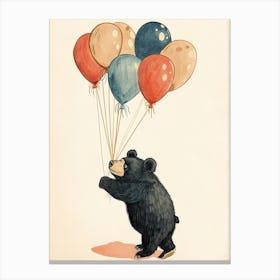 American Black Bear Holding Balloons Storybook Illustration 4 Canvas Print