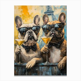 Whimsical Frenchies At The Bar 22 Canvas Print