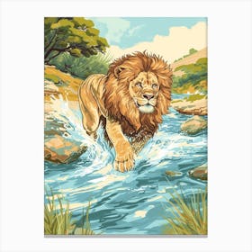 Barbary Lion Crossing A River Illustration 4 Canvas Print