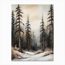 Winter Pine Forest Christmas Painting (6) Canvas Print