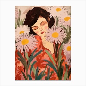 Woman With Autumnal Flowers Oxeye Daisy Canvas Print