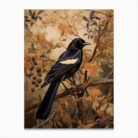 Dark And Moody Botanical Magpie 2 Canvas Print