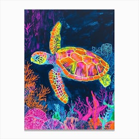 Neon Underwater Sea Turtle Doodle 2 Canvas Print