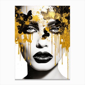 Portrait Of A Woman With Yellow Paint Canvas Print