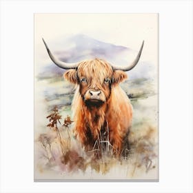 Traditional Watercolour Of A Highland Cow Canvas Print