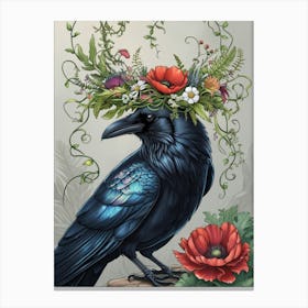 Crow With Flower Crown 3 Canvas Print