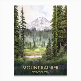 Mount Rainier National Park Watercolour Vintage Travel Poster 3 Canvas Print