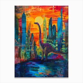 Colourful Dinosaur Cityscape Painting 8 Canvas Print