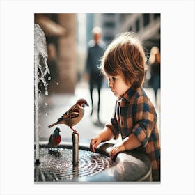 Bird In The Fountain Canvas Print