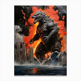 Godzilla Vs City painting Canvas Print