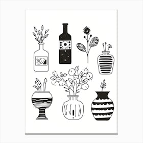 Flowers Collection Black And White Line Art Canvas Print