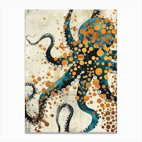 Octopus Painting Gold Blue Effect Collage 3 Canvas Print