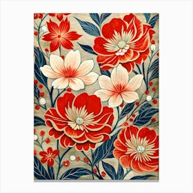 Red And Blue Flowers Canvas Print