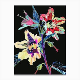 Neon Flowers On Black Hollyhock 2 Canvas Print