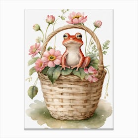 Cute Pink Frog In A Floral Basket (12) Canvas Print
