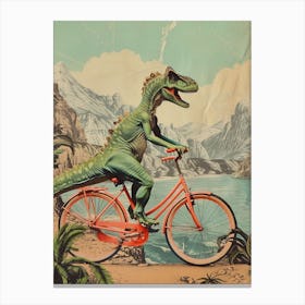 Dinosaur Riding A Bike Retro Collage Canvas Print