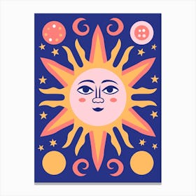 Pastel Colourful Sun Face Canvas Print