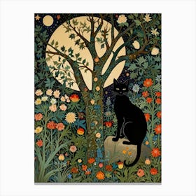 Cat In The Moonlight Style William Morris 7 Canvas Print