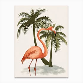 Andean Flamingo And Coconut Trees Minimalist Illustration 3 Canvas Print