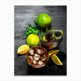Rum, lime and mint — Food kitchen poster/blackboard, photo art 2 Canvas Print