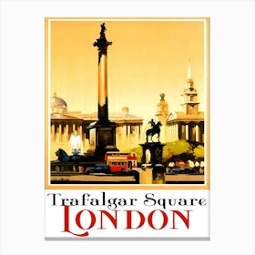 Trafalgar Square, London, Great Britain, Vintage Poster Canvas Print
