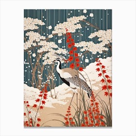 Snowdrop And Bird Vintage Japanese Botanical Canvas Print