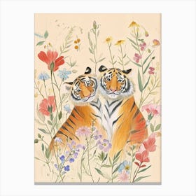 Folksy Floral Animal Drawing Tiger 2 Canvas Print
