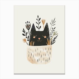 Black Cat In A Basket Canvas Print