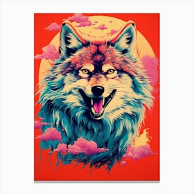 Honshu Wolf Retro Colourful 1 Canvas Print