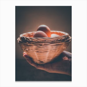 Hand Holding A Basket Of Eggs Canvas Print