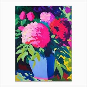 Container Of Peonies In Garden Colourful Painting Canvas Print