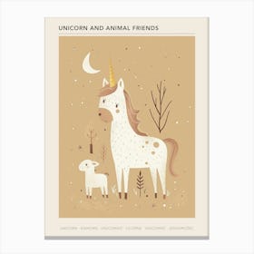 Unicorn & Animal Friends Muted Pastel 1 Poster Canvas Print