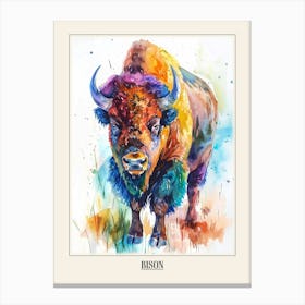 Bison Colourful Watercolour 3 Poster Canvas Print