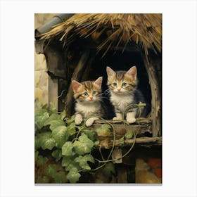 Cute Kittens In Medieval Village 1 Canvas Print