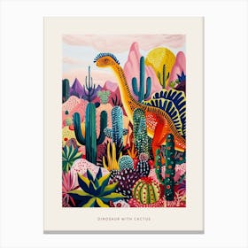 Colourful Dinosaur With Cactus & Succulent Painting 3 Poster Canvas Print