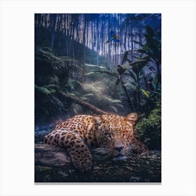 Jungle Leopard And Parrot Canvas Print