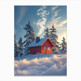 Red House In The Snow 1 Canvas Print