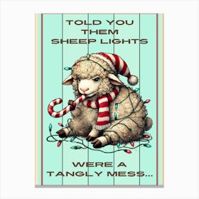 Cute Sheep in Christmas Lights Canvas Print