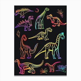 Black & Neon Dinosaur Pattern Canvas Print