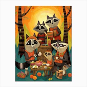 Raccoon Family Picnic Abstract 1 Canvas Print