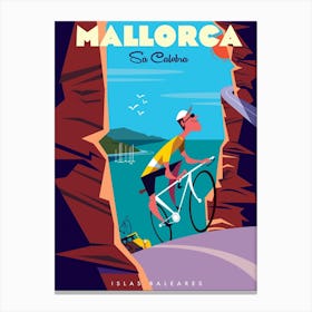 Mallorca Sa Calobra Cycling Poster Brown & Blue Canvas Print