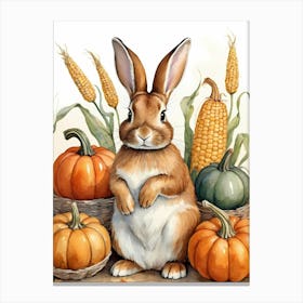 Painting Of A Cute Bunny With A Pumpkins (40) Canvas Print