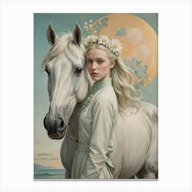 Girl and Her White Horse Canvas Print