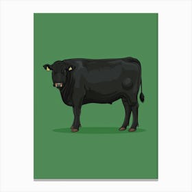 Black Bull On Green Background Canvas Print