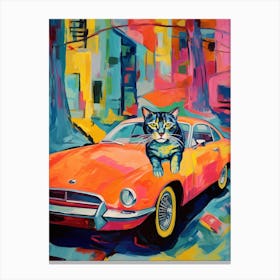 Chevrolet Camaro Vintage Car With A Cat, Matisse Style Painting 0 Canvas Print