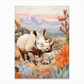 Rhino With Flowers & Plants 13 Canvas Print