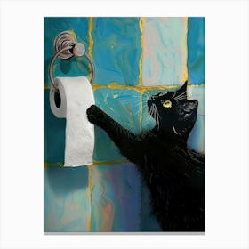 Bathroom Black Cat With Toilet Paper Print Funny Canvas Print