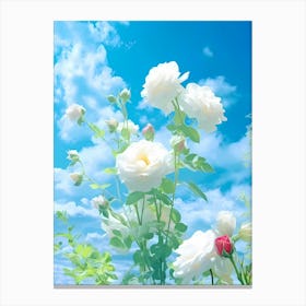 White Roses Against Blue Sky Canvas Print