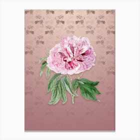 Vintage Red Curled Tree Peony Botanical on Dusty Pink Pattern Canvas Print